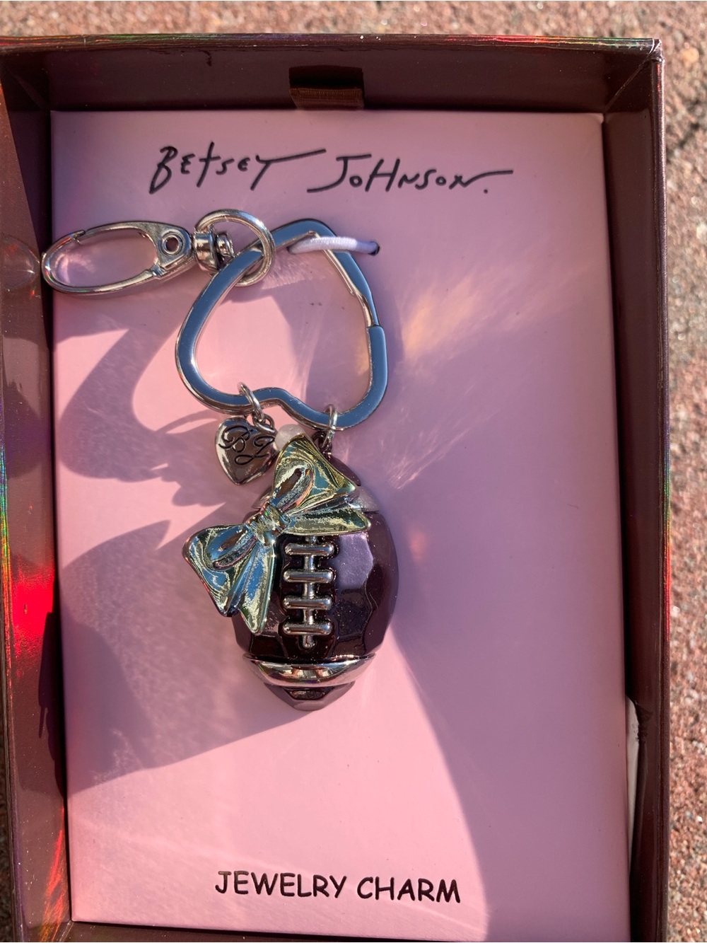🆕- Betsey Johnson Iridescent Purple Football Bag Charm Or Keychain with Bow